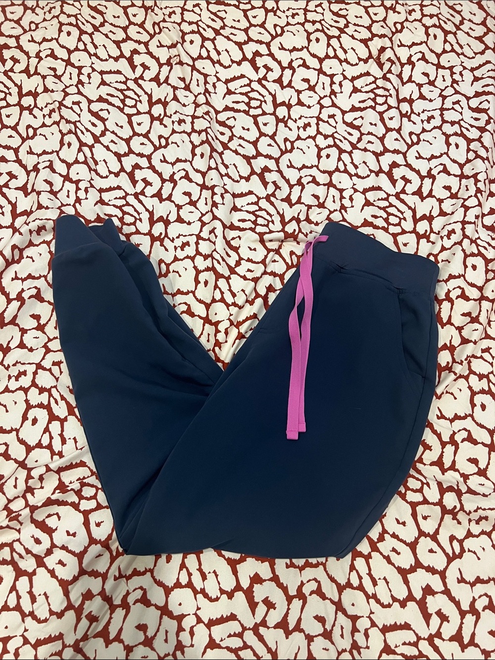 Figs Navy Track Joggers with Pink Drawstring